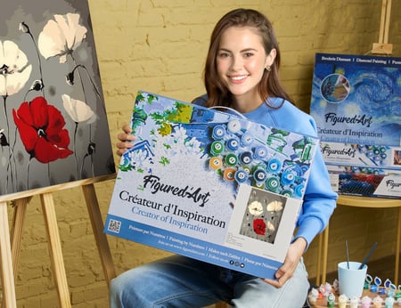 Peinture par Numéro Figured'Art avec Cadre - Fleurs rouge et blanches - Kit de Loisir Créatif DIY Numéro d'Art - 40x50cm toile tendue sur châssis