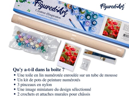 Peinture par Numéro Figured'Art - Champ de Coquelicots - Kit de Loisir Créatif DIY Numéro d'Art Complet - 40x50cm sans châssis en bois