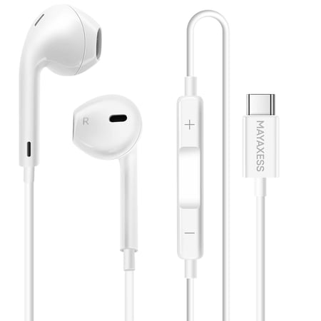 Mayaxess Écouteurs Filaires USB-C pour Google Pixel 10 Pro Fold avec Microphone intégré Blanc