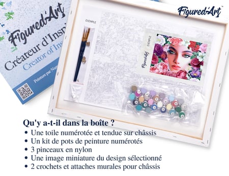 Peinture par Numéro Figured'Art avec Cadre - Visage et Fleurs - Kit de Loisir Créatif DIY Numéro d'Art Complet - 40x50cm toile tendue sur châssis