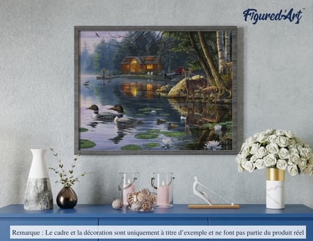 Peinture par Numéro Figured'Art - Chalet au bord du lac - Kit de Loisir Créatif DIY Numéro d'Art Complet - 40x50cm sans châssis en bois