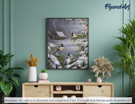 Peinture par Numéro Figured'Art - Trois Oiseaux sous la Neige - Kit de Loisir Créatif DIY Numéro d'Art Complet - 40x50cm sans châssis en bois