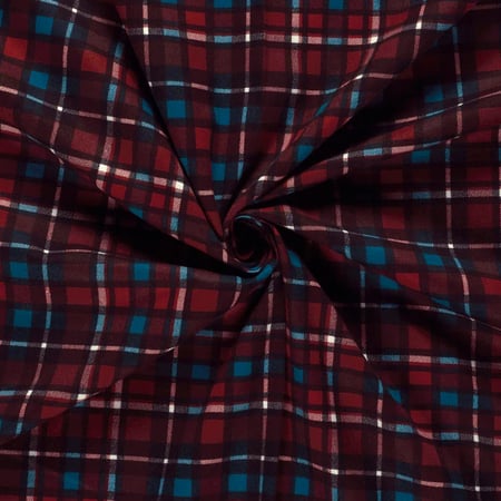Tissu Flanelle de Coton Basile carreaux Bleus sur fond Rouge