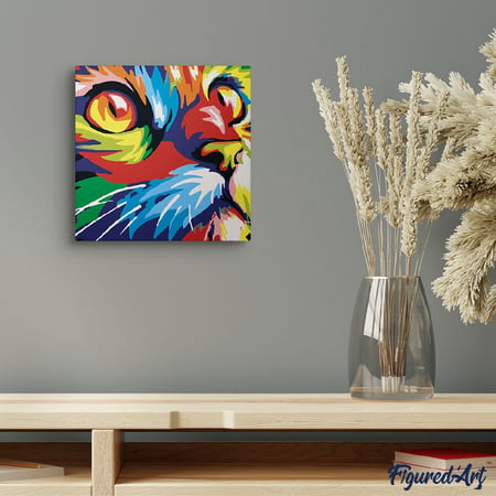 Mini Peinture par Numéro Figured'Art 20x20cm avec cadre Félin Pop Art - Petit Format