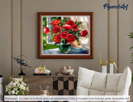 Peinture par Numéro Figured'Art - Bouquet de Fleurs Rouge - Kit de Loisir Créatif DIY Numéro d'Art Complet - 40x50cm sans châssis en bois