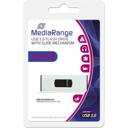 Clé USB MEDIA-RANGE 128 go Super Speed 3.0 blanc