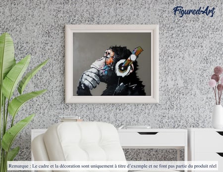 Peinture par Numéro Figured'Art - Singe casque audio - Kit de Loisir Créatif DIY Numéro d'Art Complet - 40x50cm sans châssis en bois