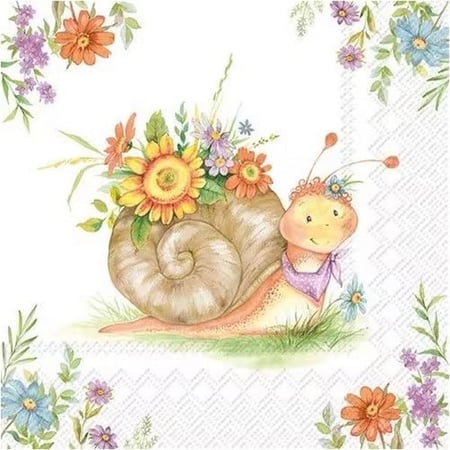 4 serviettes en papier découpage collage 33 cm ESCARGOT FLEURS F 210