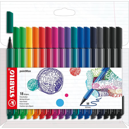 Lot de 15 stylos-feutres pointe nylon 0,8 mm - STABILO - pointMax - Multicolore