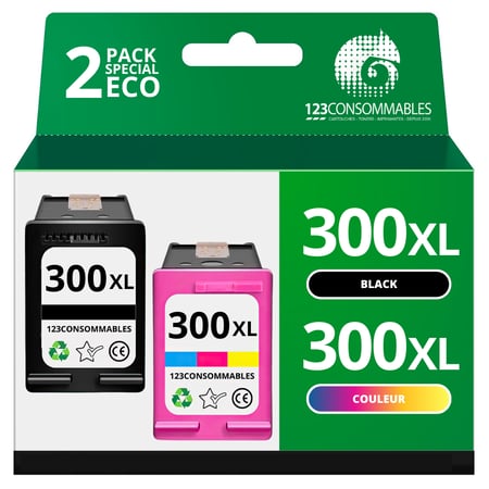 Pack compatible 2 cartouches HP 300 XL noir et couleur - 123CONSOMMABLES