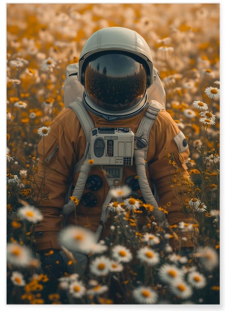 Affiche Astronaute dans un Champ de Fleurs | A3 : 29,7x42cm