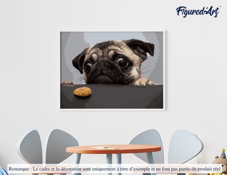 Peinture par Numéro Figured'Art - Chien Carlin Gourmand - Kit de Loisir Créatif DIY Numéro d'Art Complet - 40x50cm sans châssis en bois