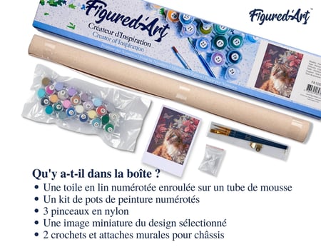 Peinture par Numéro Figured'Art - Chat fleurs et papillon - Kit de Loisir Créatif DIY Numéro d'Art Complet - 40x50cm sans châssis en bois