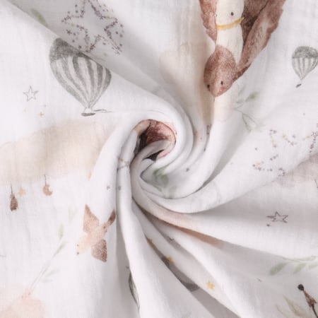 Tissu Double gaze de Coton Ballade Enchantée sur fond Blanc - Au mètre