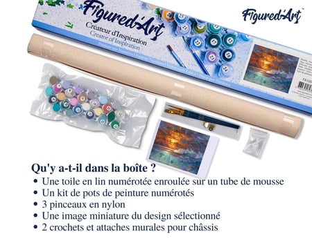 Peinture par Numéro Figured'Art - Océan et coucher de soleil - Kit de Loisir Créatif DIY Numéro d'Art Complet - 40x50cm sans châssis en bois
