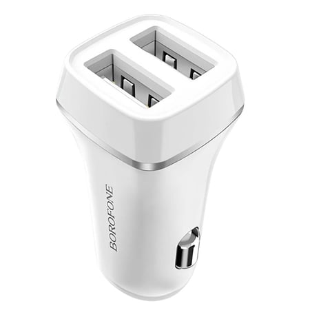 Borofone Chargeur Voiture avec 2 Ports USB-A Léger et Compact Blanc