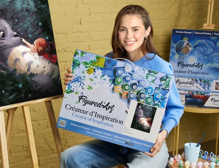 Peinture par Numéro Figured'Art avec Cadre - Souris et petite Fille - Kit de Loisir Créatif DIY Numéro d'Art - 40x50cm toile tendue sur châssis