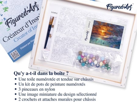 Peinture par Numéro Figured'Art avec Cadre - Océan et coucher de soleil - Kit de Loisir Créatif DIY Numéro d'Art - 40x50cm toile tendue sur châssis