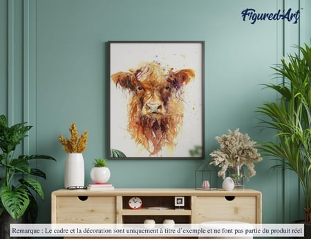 Peinture par Numéro Figured'Art - Vache marron aux poils longs - Kit de Loisir Créatif DIY Numéro d'Art Complet - 40x50cm sans châssis en bois