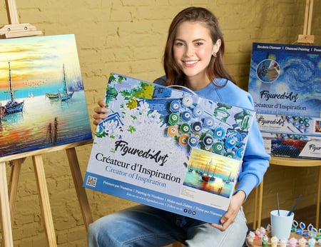 Peinture par Numéro Figured'Art avec Cadre - Voiliers au port - Kit de Loisir Créatif DIY Numéro d'Art Complet - 40x50cm toile tendue sur châssis
