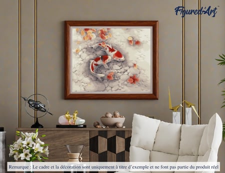 Peinture par Numéro Figured'Art - Duo de Carpes Koi - Kit de Loisir Créatif DIY Numéro d'Art Complet - 40x50cm sans châssis en bois