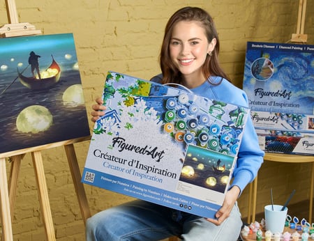 Peinture par Numéro Figured'Art avec Cadre - Lumières sur le Lac - Kit de Loisir Créatif DIY Numéro d'Art Complet - 40x50cm toile tendue sur châssis