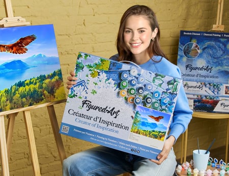 Peinture par Numéro Figured'Art avec Cadre - Aigle et Paysage de Suisse - Kit de Loisir Créatif DIY Numéro d'Art - 40x50cm toile tendue sur châssis
