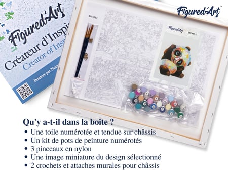 Peinture par Numéro Figured'Art avec Cadre - Panda et Lunettes - Kit de Loisir Créatif DIY Numéro d'Art Complet - 40x50cm toile tendue sur châssis