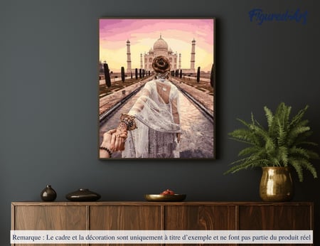 Peinture par Numéro Figured'Art - Balade Romantique Taj Mahal - Kit de Loisir Créatif DIY Numéro d'Art Complet - 40x50cm sans châssis en bois
