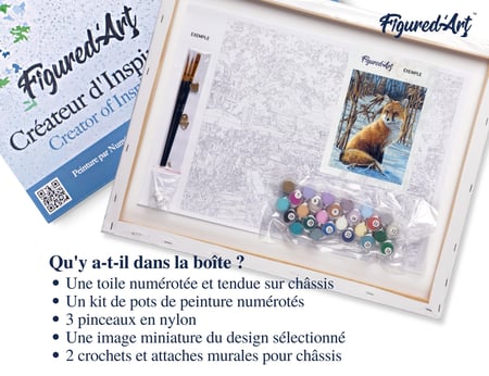 Peinture par Numéro Figured'Art avec Cadre - Renard dans la neige - Kit de Loisir Créatif DIY Numéro d'Art - 40x50cm toile tendue sur châssis