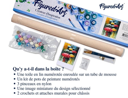 Peinture par Numéro Figured'Art - Farandole de Parapluies - Kit de Loisir Créatif DIY Numéro d'Art Complet - 40x50cm sans châssis en bois