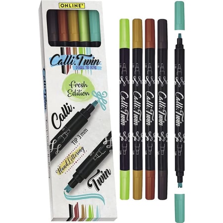 Feutres - Double pointe - Calligraphie - 5 couleurs - ONLINE - Calli.Twin