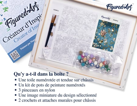 Peinture par Numéro Figured'Art avec Cadre - Fleurs et Oiseaux - Kit de Loisir Créatif DIY Numéro d'Art Complet - 40x50cm toile tendue sur châssis