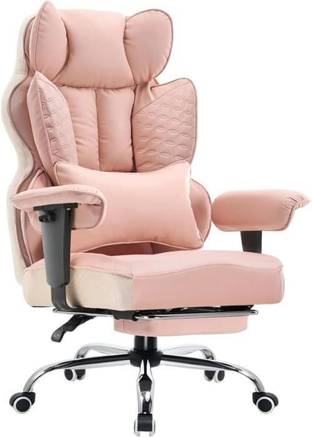 Chaise de bureau ergonomique - COMHOMA - Cuir PU rose repose-pieds