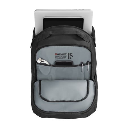 Sac à dos Wenger BQ avec compartiment 16 pouces - compartiments rembourrés - sangle trolley - Noir