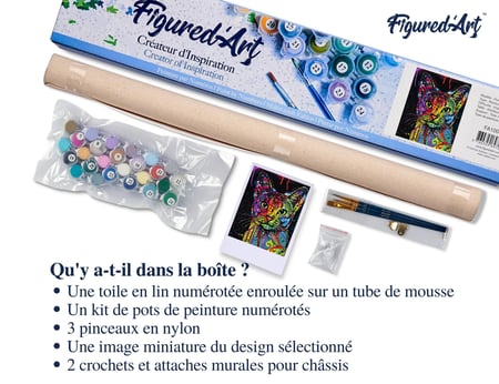 Peinture par Numéro Figured'Art - Chat Fractal Moderne - Kit de Loisir Créatif DIY Numéro d'Art Complet - 40x50cm sans châssis en bois