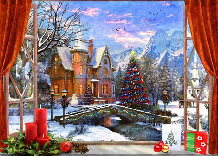 Puzzle 500 pièces - Christmas Mountain View - Bluebird Puzzle