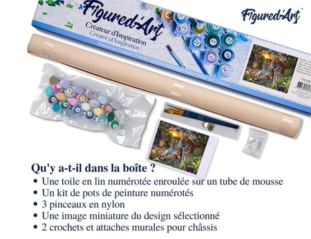 Peinture par Numéro Figured'Art - Famille de Tigre - Kit de Loisir Créatif DIY Numéro d'Art Complet - 40x50cm sans châssis en bois