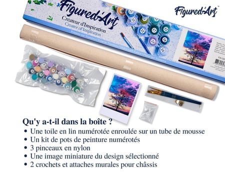 Peinture par Numéro Figured'Art - Arbre et couleurs du ciel - Kit de Loisir Créatif DIY Numéro d'Art Complet - 40x50cm sans châssis en bois