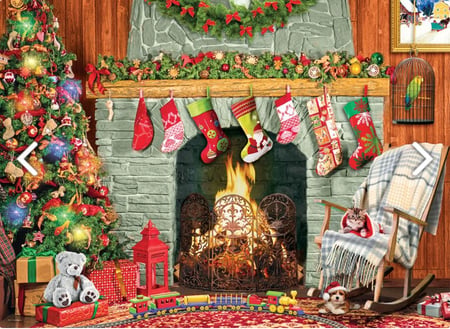 Puzzle 500 pièces - Pièces XXL - Christmas by the Fireplace - Eurographics