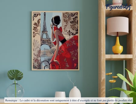 Peinture par Numéro Figured'Art - Belle Femme et Tour Eiffel - Kit de Loisir Créatif DIY Numéro d'Art Complet - 40x50cm sans châssis en bois