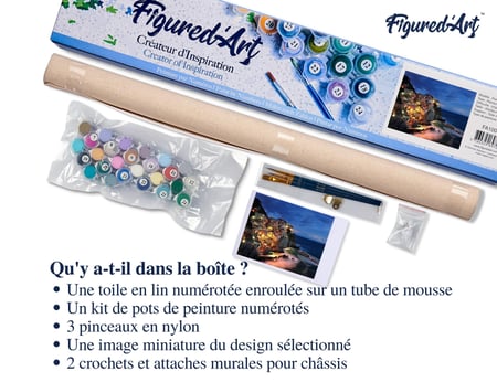Peinture par Numéro Figured'Art - Village au bord de Mer - Kit de Loisir Créatif DIY Numéro d'Art Complet - 40x50cm sans châssis en bois