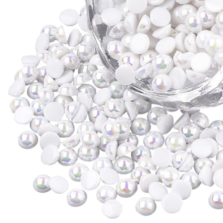 150 PERLES CABOCHON Demi Rond à coller acrylique Blanc NACRE avec Reflets multicolores 5 mm
