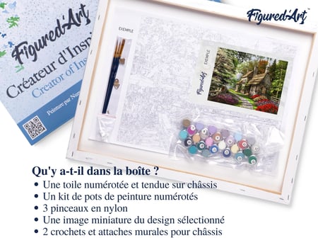 Peinture par Numéro Figured'Art avec Cadre - Paysage de campagne - Kit de Loisir Créatif DIY Numéro d'Art Complet - 40x50cm toile tendue sur châssis
