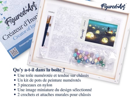 Peinture par Numéro Figured'Art avec Cadre - Lumières sur le Lac - Kit de Loisir Créatif DIY Numéro d'Art Complet - 40x50cm toile tendue sur châssis