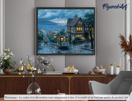 Peinture par Numéro Figured'Art avec Cadre - Tramway au crepuscule - Kit de Loisir Créatif DIY Numéro d'Art - 40x50cm toile tendue sur châssis