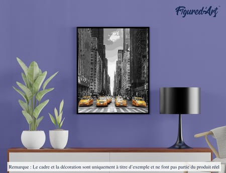 Peinture par Numéro Figured'Art - Ville Moderne et Taxis Jaunes - Kit de Loisir Créatif DIY Numéro d'Art Complet - 40x50cm sans châssis en bois