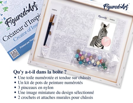 Peinture par Numéro Figured'Art avec Cadre - Zèbre et Chewing gum - Kit de Loisir Créatif DIY Numéro d'Art - 40x50cm toile tendue sur châssis