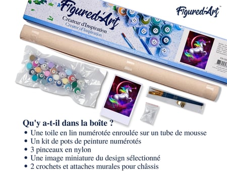 Peinture par Numéro Figured'Art - Licorne colorée - Kit de Loisir Créatif DIY Numéro d'Art Complet - 40x50cm sans châssis en bois