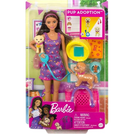 Barbie Set de jeu d'adoption de chiots avec poupée brunette